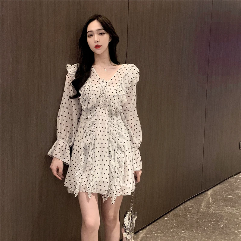 Lychee/винтажное женское платье в горошек с оборками для девочек выше колена