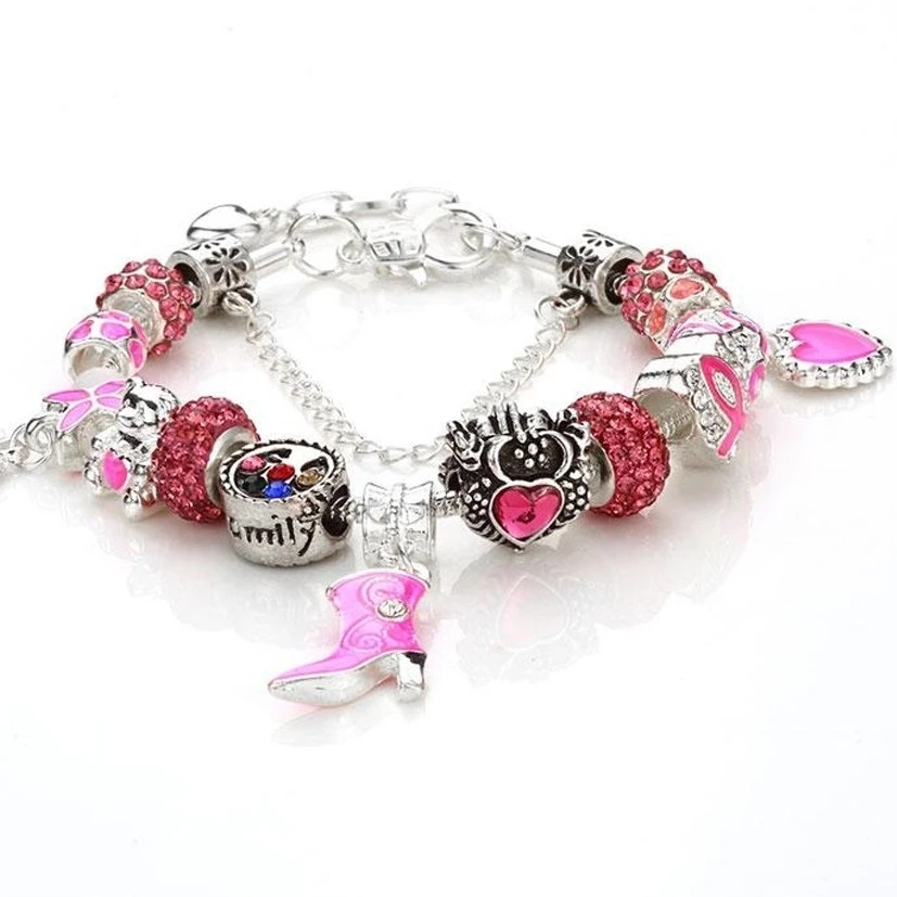 Браслет с шармами для осознания рака груди|Браслеты| |