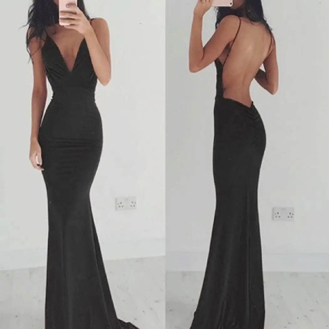 AL'OFA Women Elegant Floor Length Slim Evening Dress Sexy Deep V-Neck Sleeveless Solid Fashion Fishtail Party Wedding Proms | Свадьбы и
