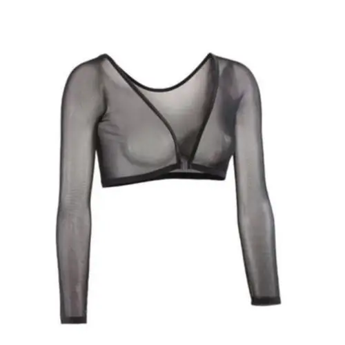 

2019 Unique solid deep v-neck see-through Plus Size Seamless Arm Shaper Short Cropped Navel Mesh Cardigan Slim