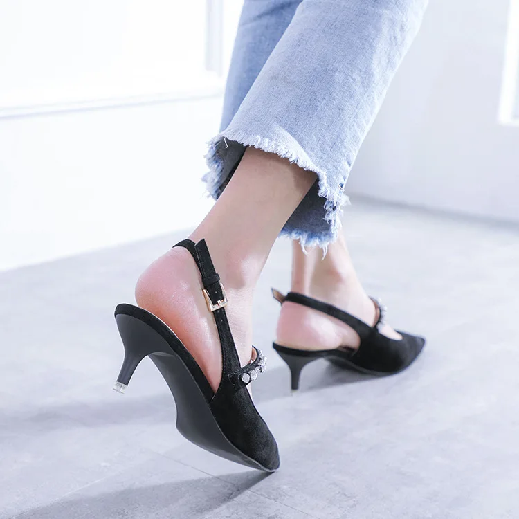 Сандалии женские с закрытым носком модные босоножки ремешком сзади однотонные