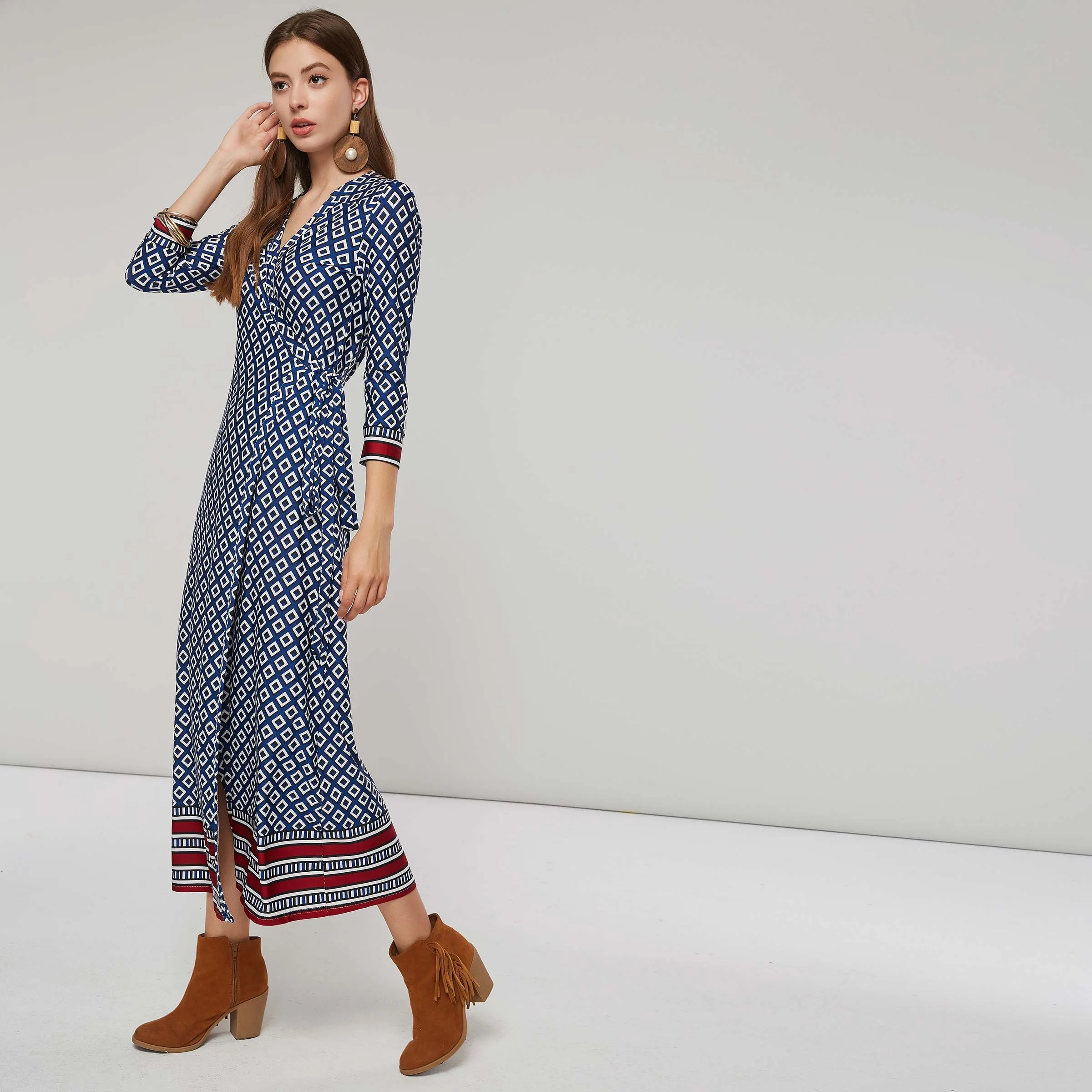 Для женщин макси платья Повседневное Boho Винтаж прямые высокая талия цветочный