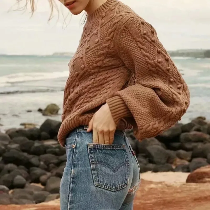 Свитер TWOTWINSTYLE Женский вязаный с о-вырезом и длинным рукавом | Женская одежда