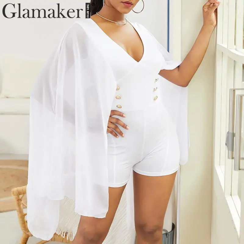 Glamaker шифоновый облегающий короткий комбинезон с рукавом летучая мышь v образным