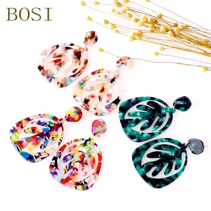 

Acrylic Earrings For Women Boho Resin Acetate 2019 Colorful Leaf Leaves Dangle Drop Face Earings Fashion Big Bohemian Face New