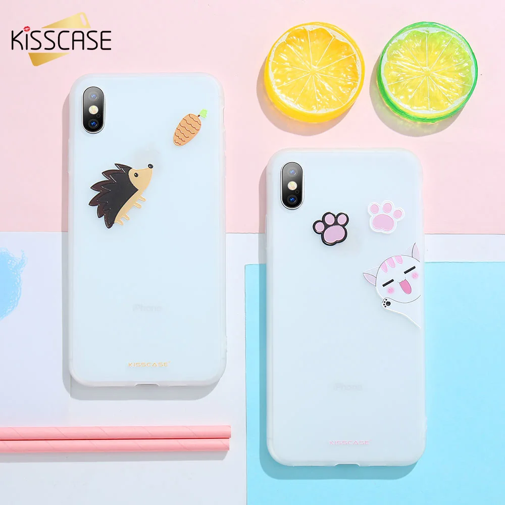 KISSCASE Cute Cartoon Phone Case For iPhone 7 8 Plus XS MAX XR Cat Pattern Soft Silicone Cover X 6 6S 5 SE |