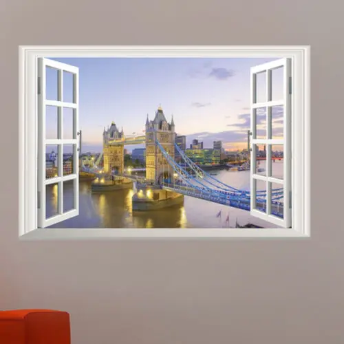 Настенная Наклейка Лондонский Тауэрский мост красивый вид окна ПВХ наклейка