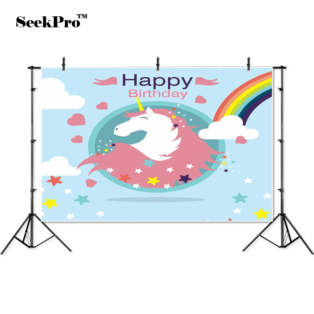 

thin vinyl happy birthday unicorn rainbow children photo Backgrounds Printed Professional indoor Photographic studio Backdrops