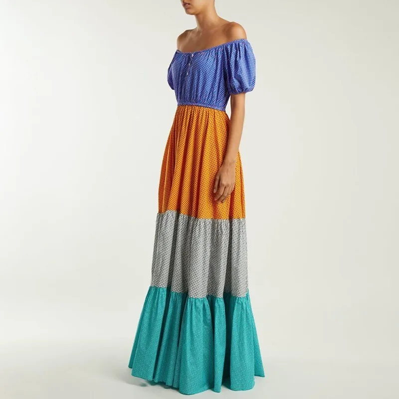 Платье в горошек TWOTWINSTYLE с коротким рукавом высокой талией длиной до пола 2020 |