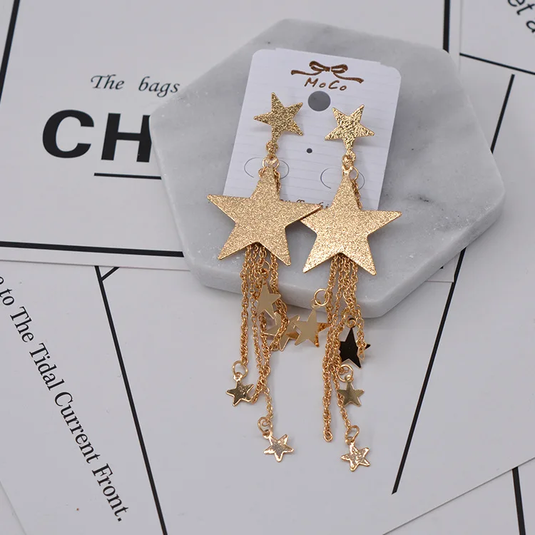 Серьги-кисточки женские Pendientes Mujer Moda 2018 Золотая Звезда цепочка Висячие корейские