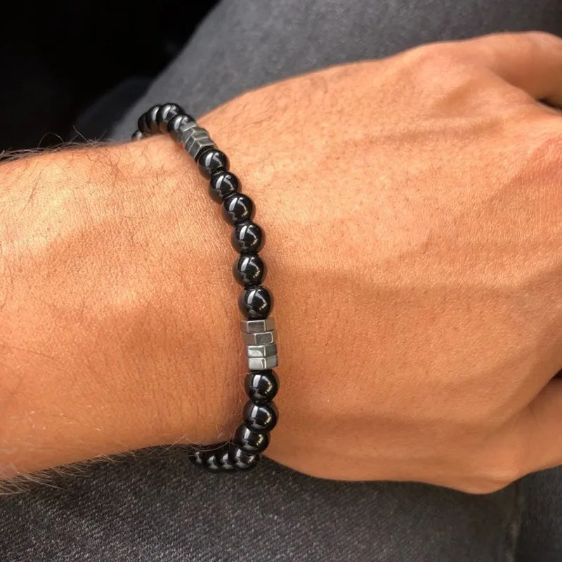 

Bracelet Men Charm Jewelry Fashion Mens and Women Bracelets 6mm Natural stone hematite Handmade couples bangles jewelry gift HOT