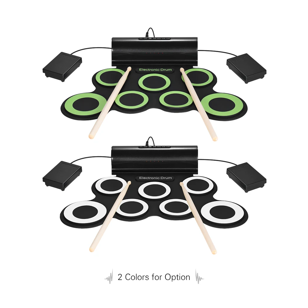 

Digital Mono Electronic Drum Set 7 Silicon Pads Built-in Speaker USB Powered with Drumsticks Foot Pedals 3.5mm Audio Cable f