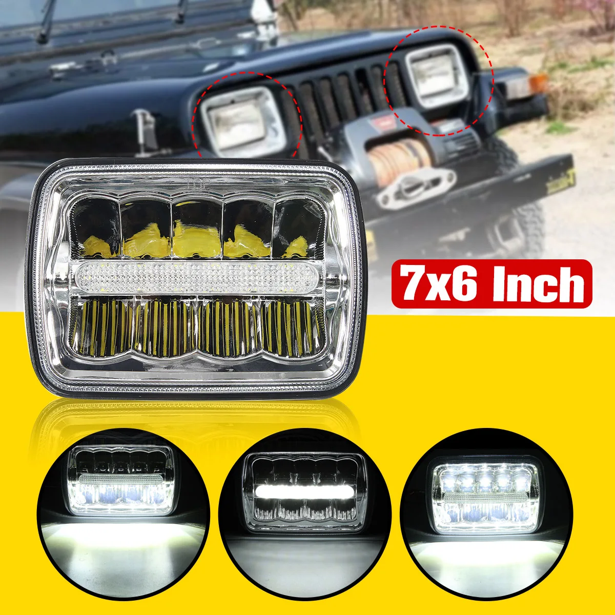 Квадратная светодиодная фара 7X6 4X6 ближний свет фотовспышка для Jeep for Wrangler YJ Cherokee XJ