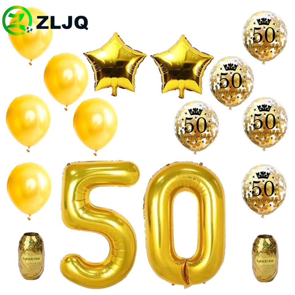ZLJQ Happy 50th День рождения партия 32 дюймов номер 50 фольги воздушный шар золотой