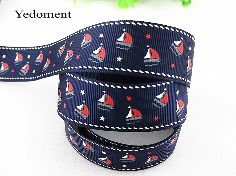 Новое поступление 1 &quot25 мм якорь парусный спорт Печать grosgrain ленты для волос 10