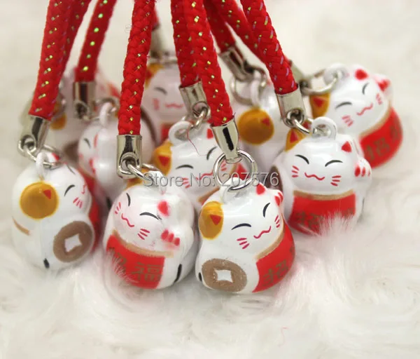 По мелкому опту 10 шт Мини Lucky Cat цепи мобильный телефон Шарм ремень колокол для