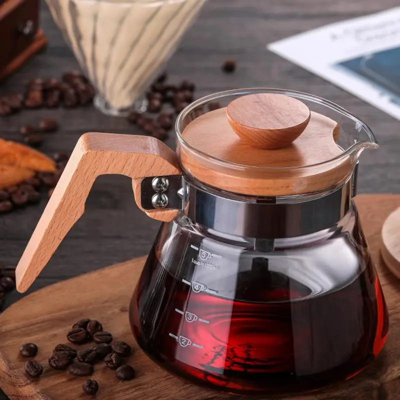 

400/600ML High Borosilicate Glass Hand Coffee Pot High Temperature Resistant Wooden Handle Glass Coffee Pot Filter Brewer