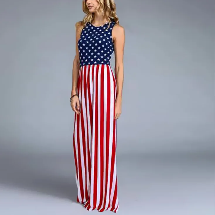 2018 летнее платье без рукавов Женская одежда с принтом американского флага
