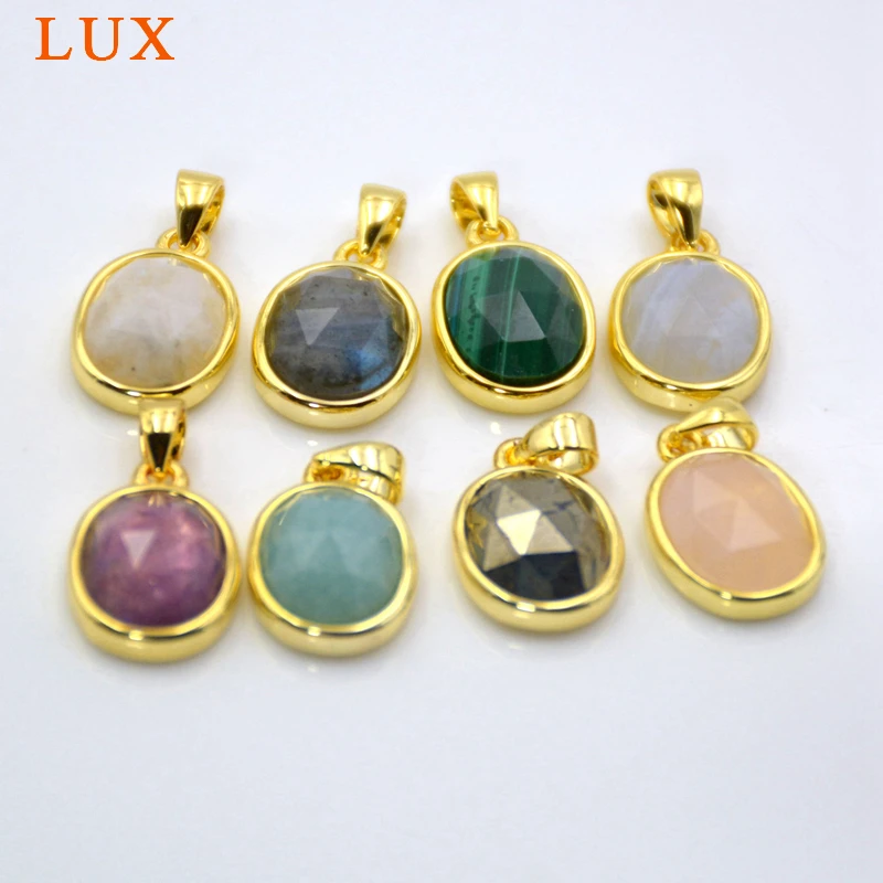 Natural Faceted Gem stone Pendant oval Stone Everyday Layering multi gems charm Simple Jewelry for Woman | Украшения и аксессуары