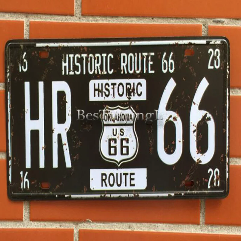 Y1G 2 шт винтажные металлические жестяные знаки Route 66 номер автомобиля номерной