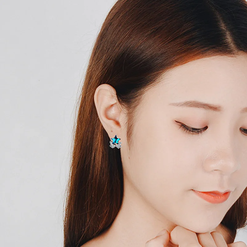 KITEAL New Arrival!! silver color Lady earrings Blue star clear crystal five boucle doreille femme bijouterie|Серьги-гвоздики| |