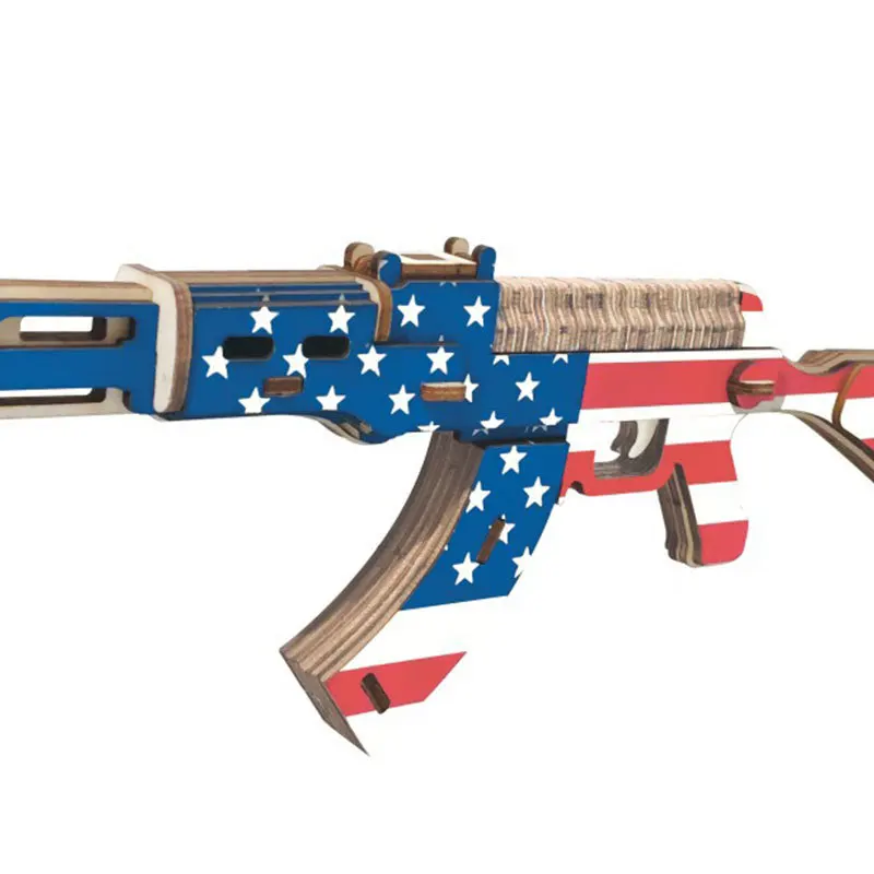 AK47 submachine gun star-spangled banner 3D stereo Wooden Jigsaw toy manual assembly jigsaw | Игрушки и хобби