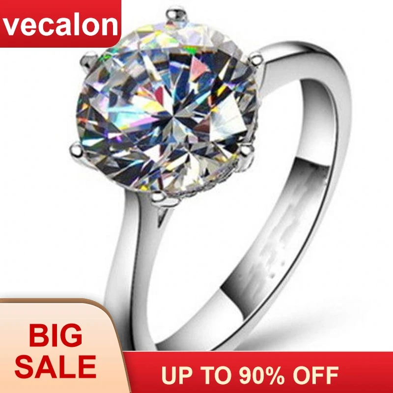 Vecalon 2016 Брендовое женское кольцо с пасьянсом 4ct AAAAA Циркон cz Стерлинговое Серебро