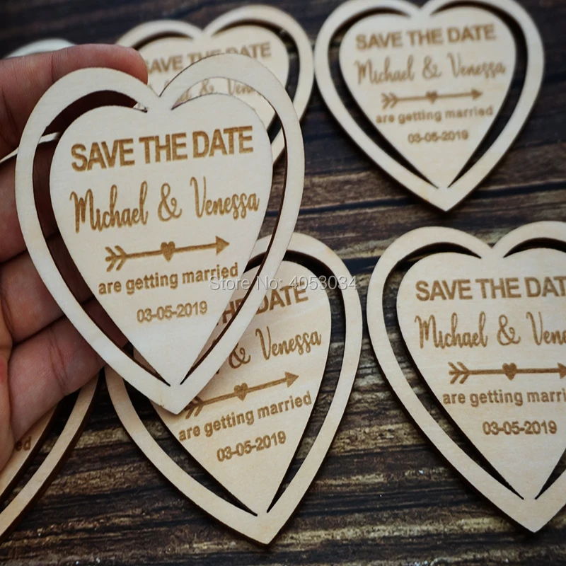 Деревянные магниты с надписью Save The Date Heart | Дом и сад