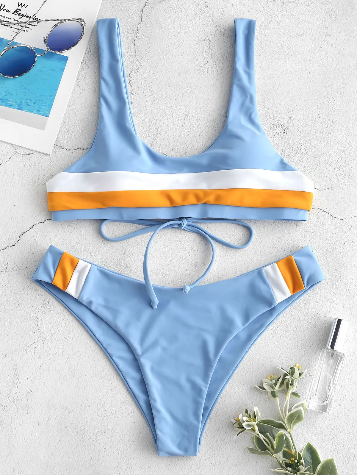 Купальник-бикини ZAFULPatchwork бикини со средней талией и глубоким вырезом 2019 | Женская