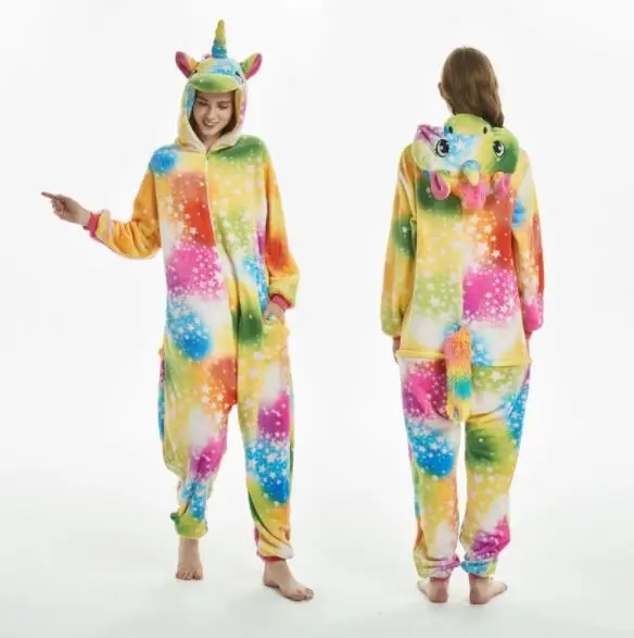 Пижама с животными Для женщин мужчин пижамы Косплэй Onesie Единорог зимние