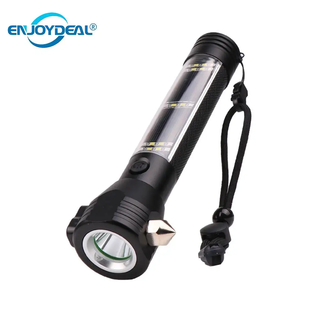 

9 in 1 Solar Power LED Flashlight Hammer Torch Light With Power Bank 18650 battery Magnet Survival Tool Camping Emergency Light