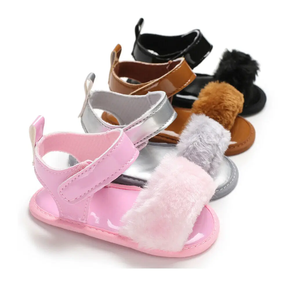 Summer Newborn Baby Girl Fashion Solid Color Fur Soft Sandals Shoes for 0-18M |