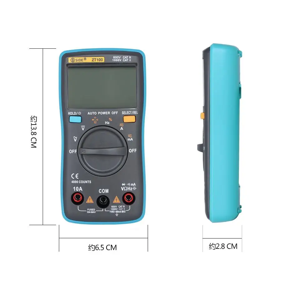 

Yiwa ZT100 Digital Multimeter 4000 Counts Back Light AC/DC Voltage Ammeter Voltmeter Ohm Tester Frequency Diode Meter