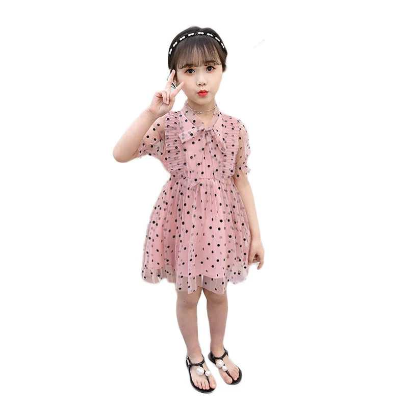white vintage dot tulle gown age for 4-14 yrs teenage girls big-bow prom clothes short sleeve dress 2019 new summer ruffle frock | Детская