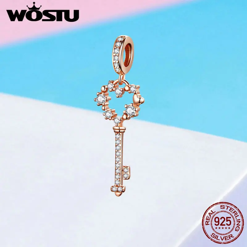 WOSTU подвески из розового золота и серебра с циркониевым шариком подходят для