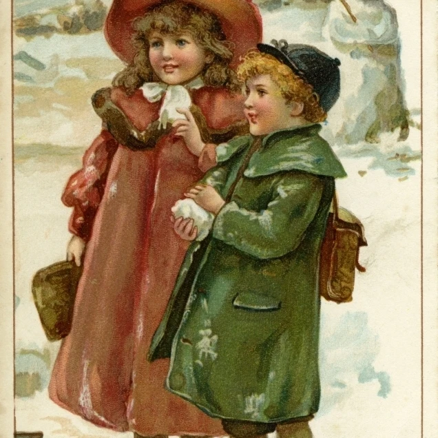 Christmas - Children In The Snow Poster Print By Mary Evans Picture Librarypeter &amp Dawn Cope Collection (18 X 24) | Дом и сад