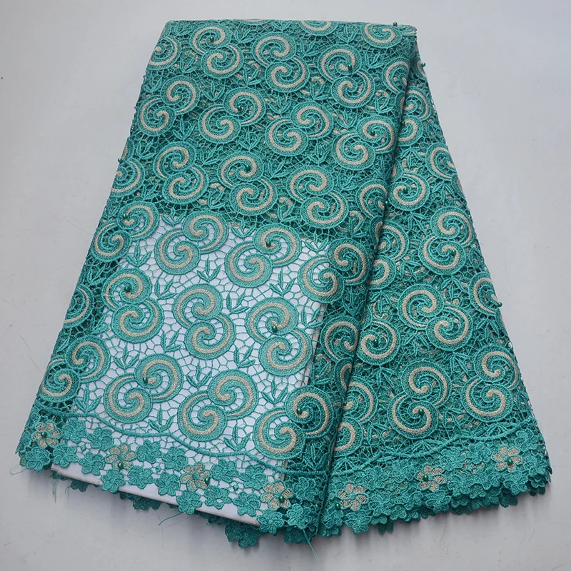 

Embroidered beaded African chemical lace fabric high quality for wedding purple water soluble guipure cord lace fabric pearls