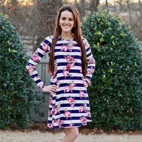 Family Clothing Matching Mother And Daughter Clothes Striped Casual Long Sleeve Dresses Outfits | Мать и ребенок
