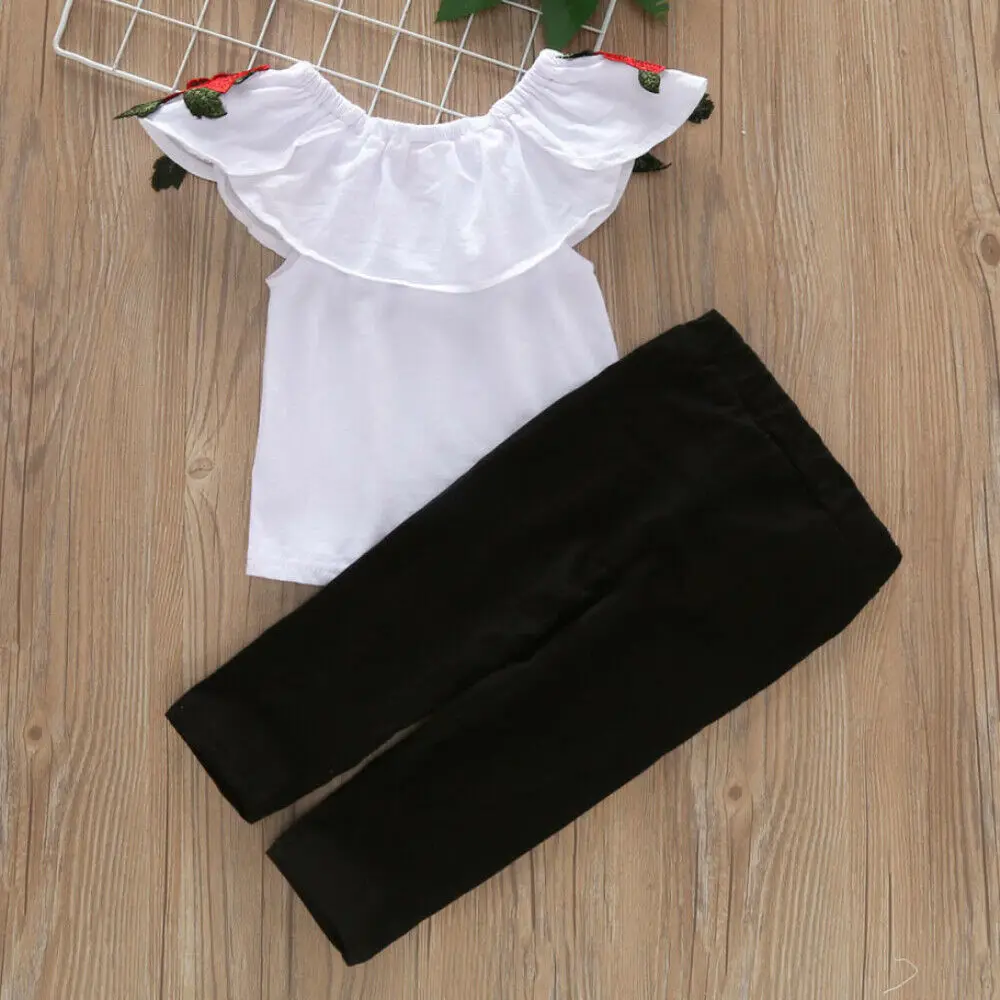 Новинка 2019 года футболка с цветочной вышивкой для маленьких девочек топы черные