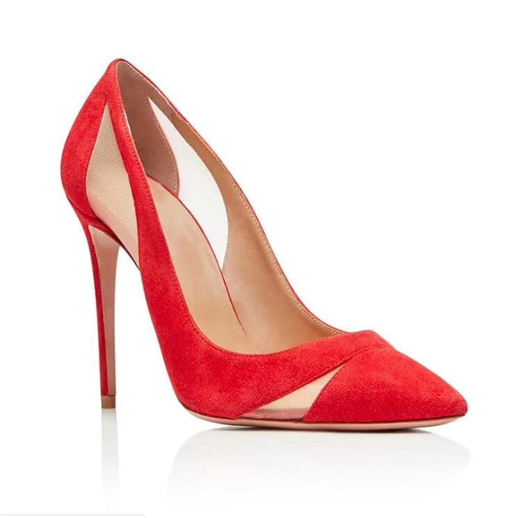 Пикантные красные свадебные туфли из замши туфли-лодочки для невесты с острым
