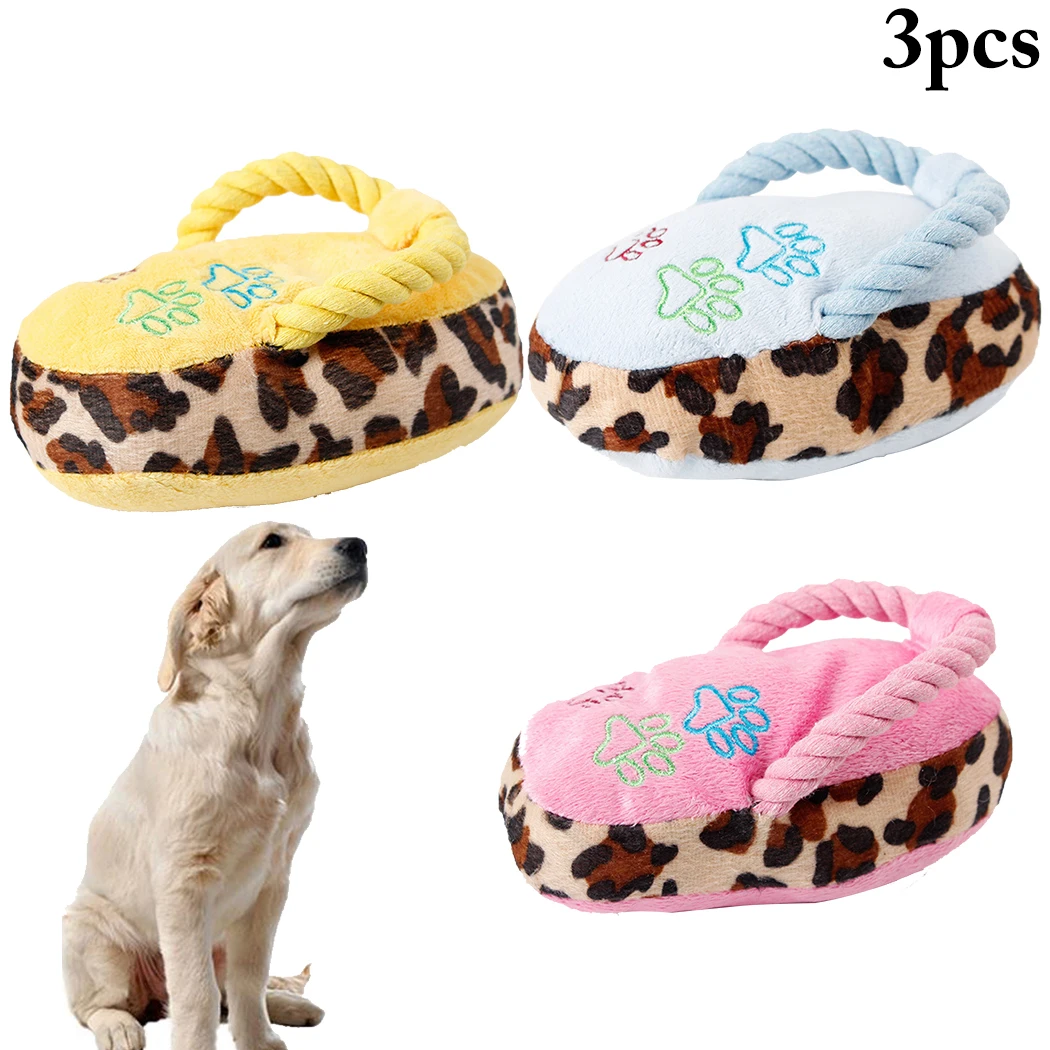 

3PCS Plush Flip Flops Pet Teddy Toy Dog Paw Print Bite-Resistant Toy Dog Chew Toy 3 Color Package