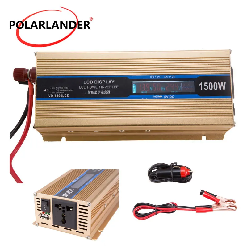

Aluminium Alloy Gold Power Supply Switch 1500W 12V/24V To 110V/220V Universal Converter Vehicle Adapter Single USB Car Inverter