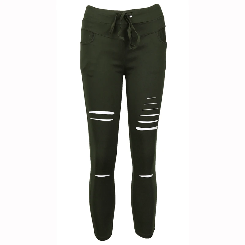 

Women Pants Casual Skinny Ripped Holes Pants High Waist pantalon femme pantalones mujer Stretch Slim Pencil Trousers Solid