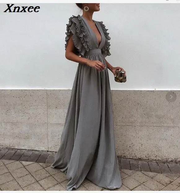 Женское длинное платье Xnxee модное Клубное платье-макси с треугольным вырезом на