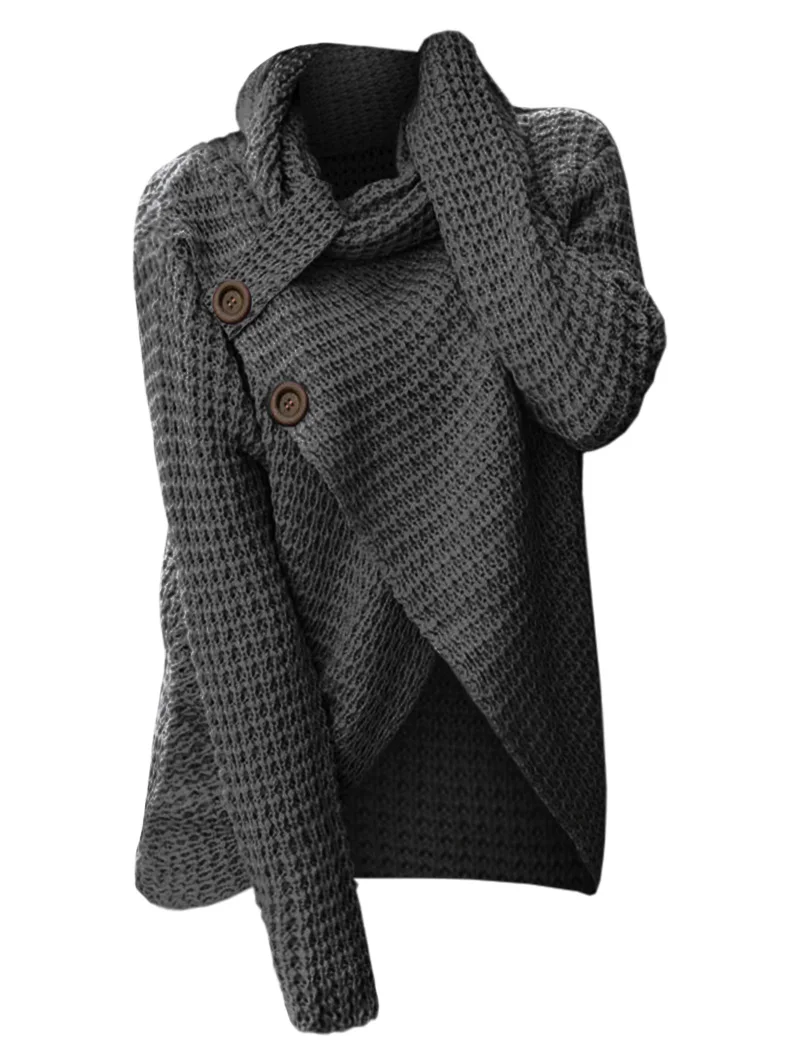 Wipalo Autumn Women Sweater Casual Cowl Neck Buttons Knit Asymmetric Sweaters Pull Femme Winter Tops Pullover New Solid Jumpers | Женская