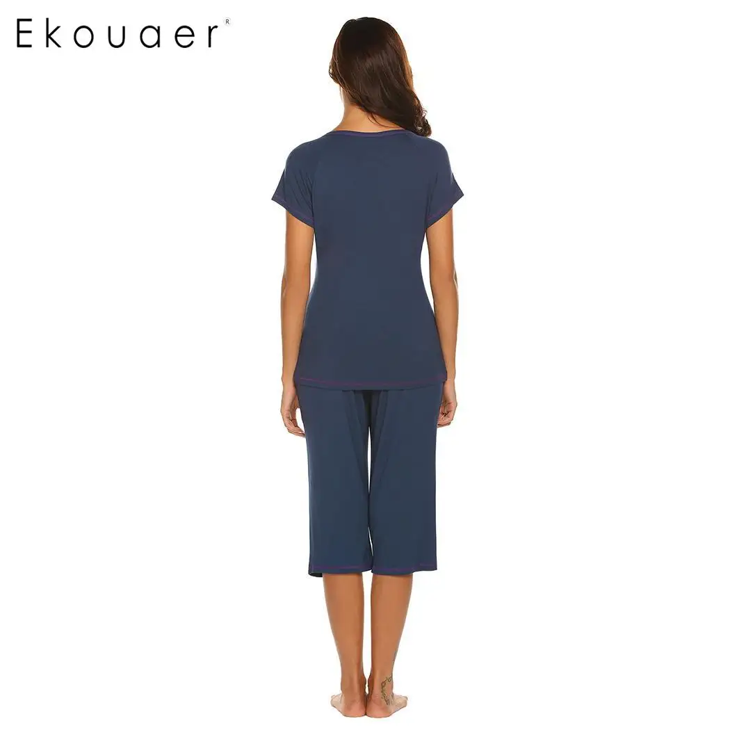 Женский пижамный комплект Ekouaer мягкий с коротким рукавом и круглой
