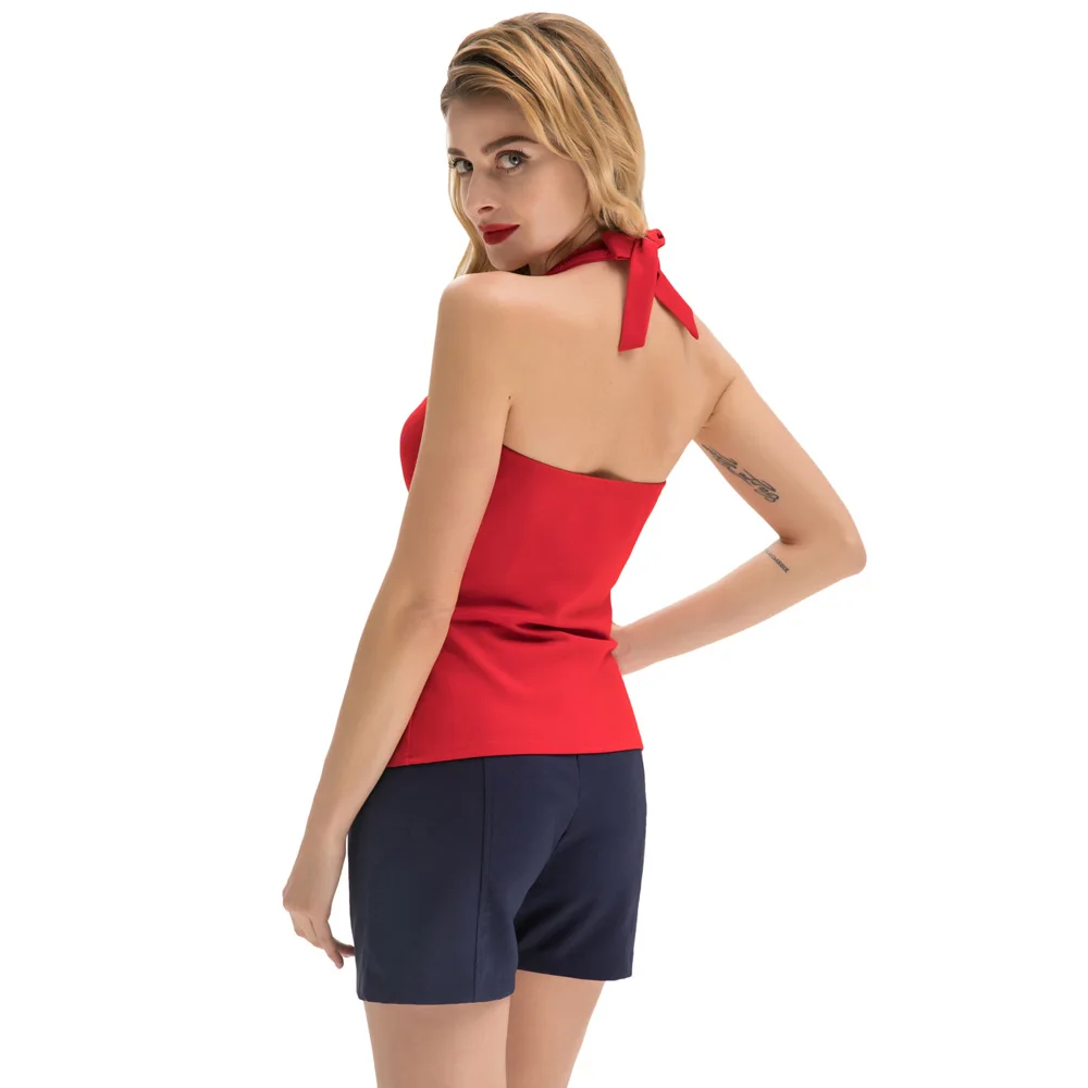 Женский топ с открытой спиной Belle Poque черный/красный/синий однотонный вырезом на