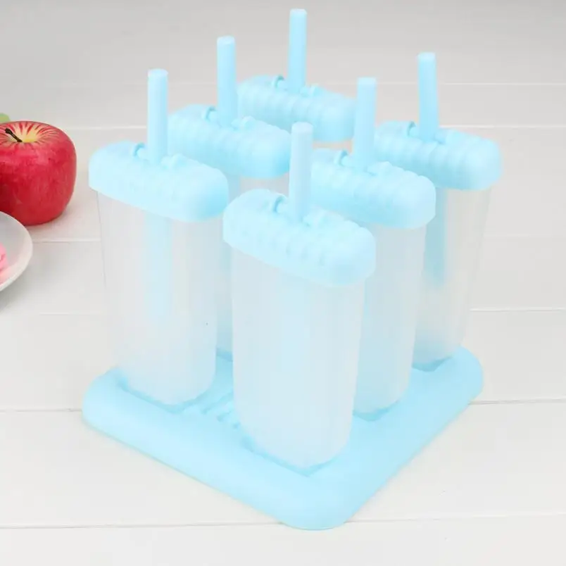 

Blue Simple Cooking Tools 6 Cell Rectangle Shaped Reusable Diy Frozen Ice Cream Molds Ice Cream Mold