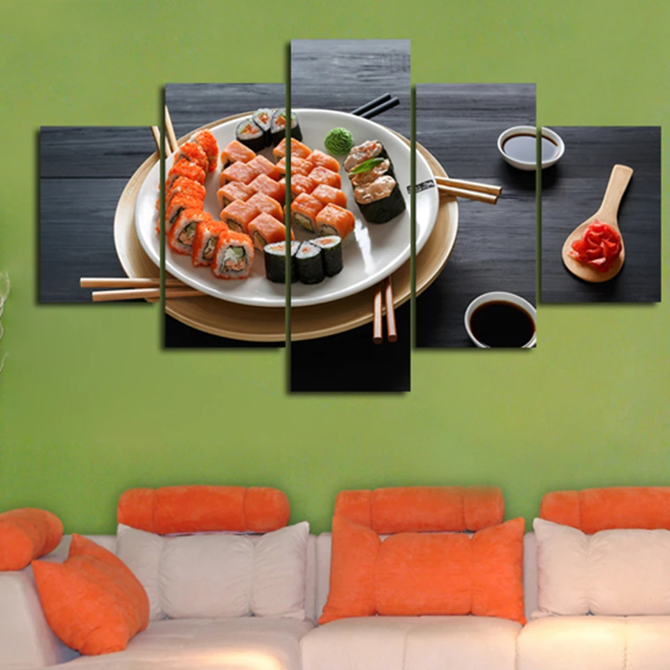 

Canvas Wall Art Pictures Living Room Home Decor Frame 5 Pieces Famous Cuisine Delicious Sushi Painting Modular HD Prints Poster