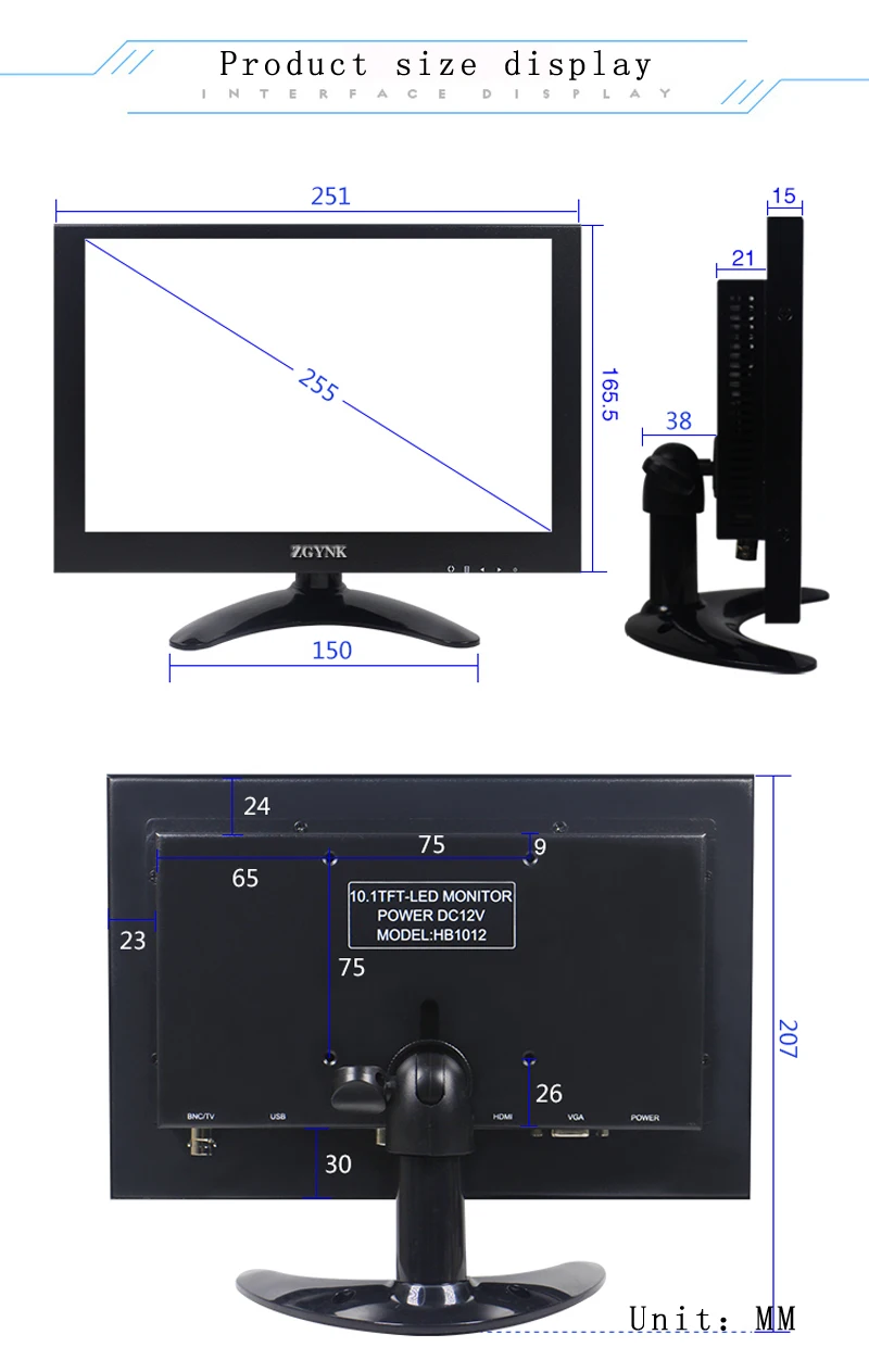 Фото 10,1-дюймовый портативный металлический HD IPS LCD HDMI интерфейс монитор промышленное оборудование дисплей компьютер расширение экран маленький ... №5